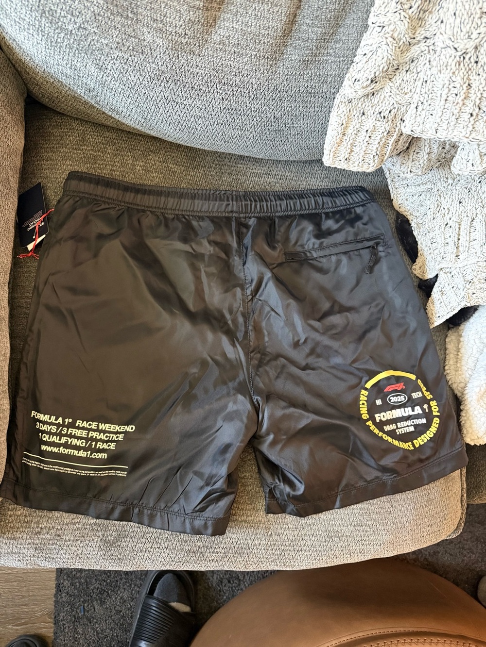 PacSun Formula 1 Racing Shorts XL NWT Black Graphic Shorts - Picture 5 of 10